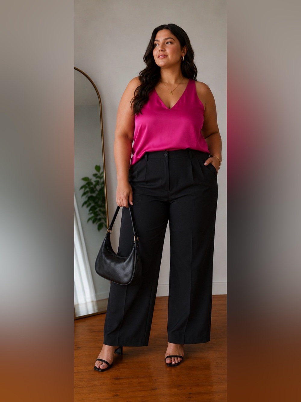 Mawor By Fashion Style Fuchsia V-Neck Satin Tank Top Size XS